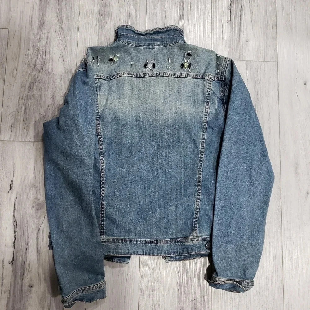 Lola Jeans Blue Denim Bejeweled Jean Jacket Womans size L. - Picture 2 of 6